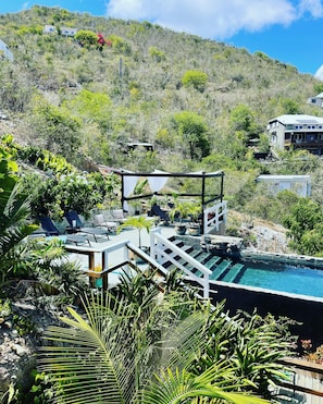 Upper pool and lush landscaping