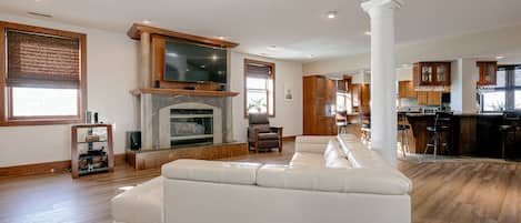 Over-sized sectional and gas fireplace