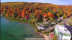 Red house on right side of picture