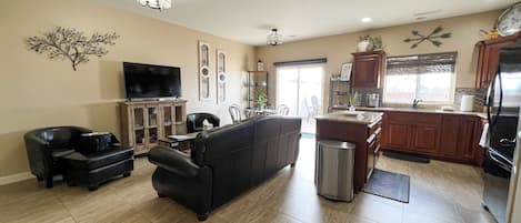 Kitchen and living room. 