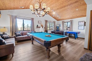 Game room with pool, foosball, air hockey and arcade game!