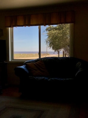 View of the ocean from living room window.