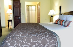 Drift to sleep in this plush bed.