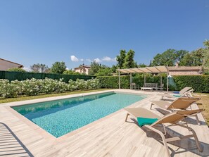 Water, Sky, Plant, Swimming Pool, Tree, Azure, Shade, Rectangle, Outdoor Furniture, Leisure