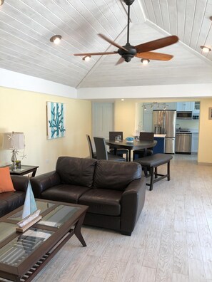 Living and dining room with full bathroom