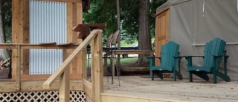 Yurt deck and washroom