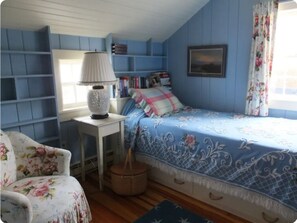 Bunk Room With Closet, Desk, And Comfy Chair - Looks Out Driveway and Front 