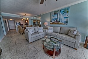 Tastefully decorated OCEANFRONT living room