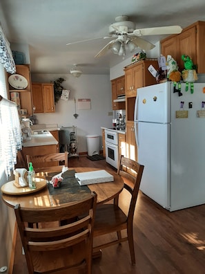 kitchen with all you need for coffee or hot chocolate. Appliances to make a meal