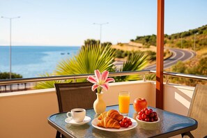 Outdoor seating area with sea views