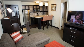 Enjoy TV in the living area.