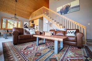 Living area with Italian leather sofas.