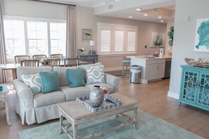 Kick back your feet and relax in the cozy living area.