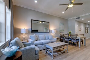 Sink into the cozy sofa after a day exploring the area.
