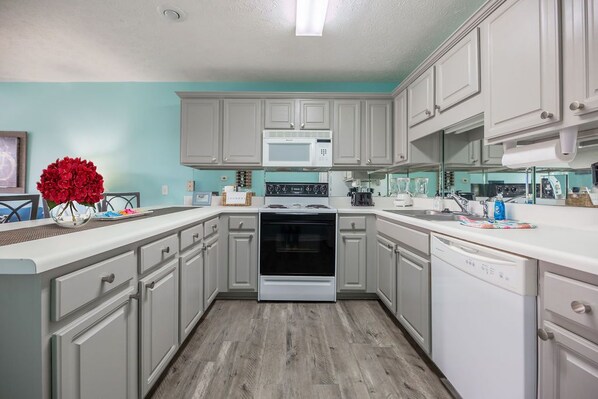 Large fully-equipped kitchen.