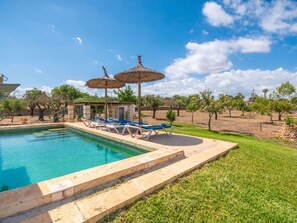 Water, Cloud, Plant, Sky, Swimming Pool, Tree, Natural Landscape, Outdoor Furniture, Shade, Umbrella