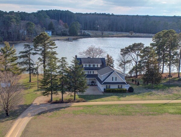 Aerial Perspective of our quaint waterfront home, right on Queen's Creek!