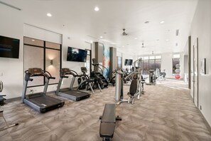 Get your sweat on at the 24-hour fitness center!