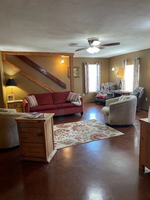 Downstairs living are with fold out sleeper sofa