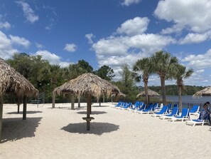 The resort's lakeside beach