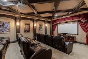 Have a movie night in this beautiful home movie theater