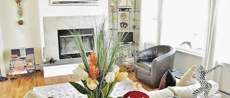 Bright Living Room with Cathedral Ceiling