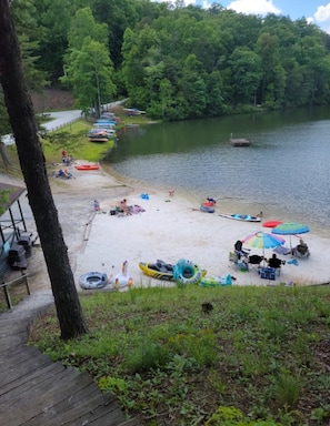 The beach at Mirror Lake- private Riverbend beach, minutes from the cabin.