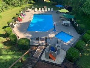 Outdoor saltwater pool open Memorial Day to Labor Day. 1 minute walk.