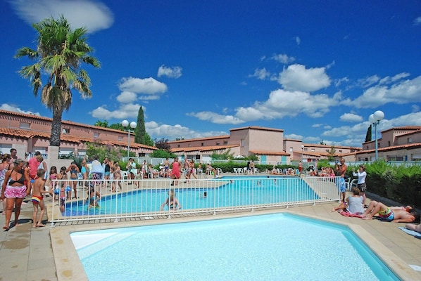 Relax at the outdoor pool during summer.