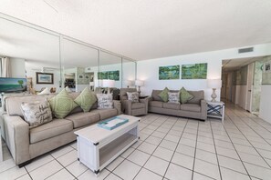 The living room offers two queen sized sofa sleepers, a sitting chair, and a bistro set so there is ample seating for everyone
