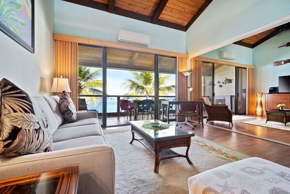 Oceanfront living room off of the dining room.