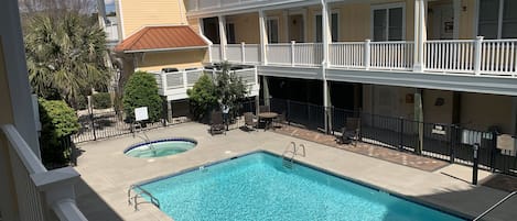 Courtyard with pool, hot tub, grills for cooking