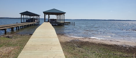 The dock on the right is our dock. Please do not go on the dock to the left  