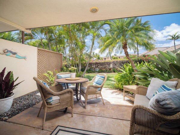 You'll  love the lanai which is right near the sunken pool area, creating quiet