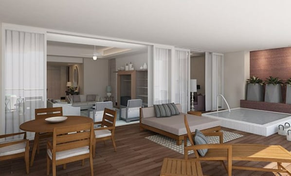 Extra Large Covered Deck, Dipping Pool, Dining table, & Chaise Lounges