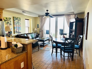 Living/Dining area! Very comfortable and “beachy!”❤️