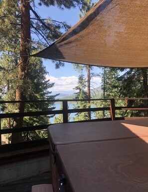 Hot tub under summer awning