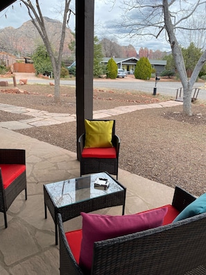 Enjoy a glasses of wine with red rock views