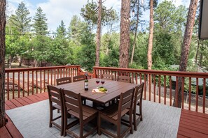 Large patio table that seats eight.