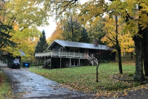 View from the road, apartment is located on the lower level