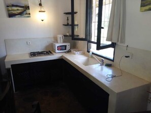 Kitchen Sink and counter with 4 burner stove top