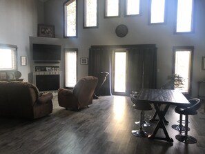 One bedroom main floor; 2 bedrooms in loft.