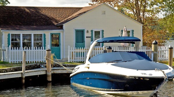 View of lakefront cottage from the dock.