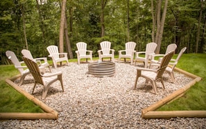 firepit with adirondack chairs