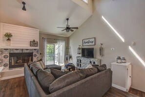 Upper living area with fireplace