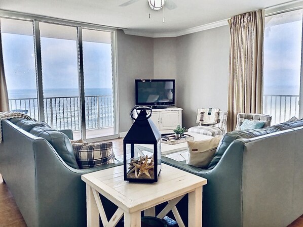Spacious Living room interior with endless views