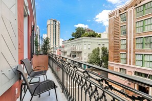 Outdoor balcony with seating for two. Perfect for morning and evening relaxing!