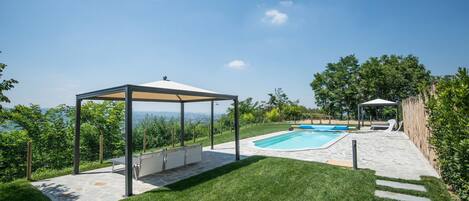 Sky, Water, Plant, Cloud, Shade, Tree, Swimming Pool, Land Lot, Outdoor Furniture, Grass