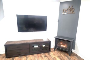 View of fireplace in the living room
