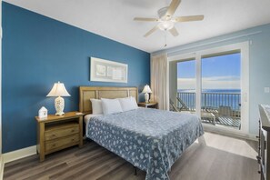Primary Bedroom with Ocean Views, King Size Bed, Flat Screen TV and Ensuite Bathroom